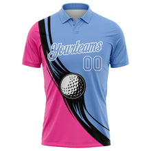 Load image into Gallery viewer, Custom Light Blue Pink-Black 3D Pattern Design Golf Ball Performance Golf Polo Shirt