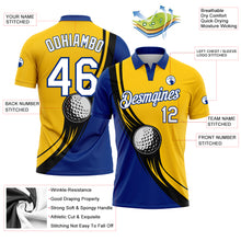 Load image into Gallery viewer, Custom Yellow White Royal-Black 3D Pattern Design Golf Ball Performance Golf Polo Shirt
