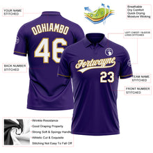 Load image into Gallery viewer, Custom Purple White-Old Gold Performance Vapor Golf Polo Shirt