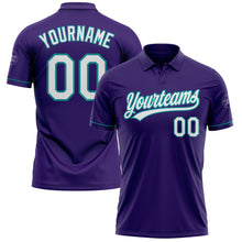 Load image into Gallery viewer, Custom Purple White-Teal Performance Vapor Golf Polo Shirt