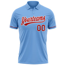 Load image into Gallery viewer, Custom Light Blue Red-White Performance Vapor Golf Polo Shirt