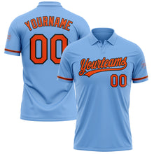 Load image into Gallery viewer, Custom Light Blue Orange-Black Performance Vapor Golf Polo Shirt