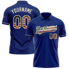 Load image into Gallery viewer, Custom Royal Vintage USA Flag-Cream Performance Vapor Golf Polo Shirt