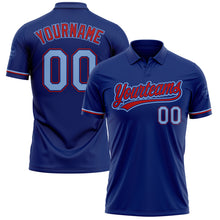 Load image into Gallery viewer, Custom Royal Light Blue-Red Performance Vapor Golf Polo Shirt