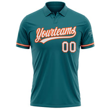 Load image into Gallery viewer, Custom Teal White-Orange Performance Vapor Golf Polo Shirt