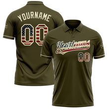 Load image into Gallery viewer, Custom Olive Vintage USA Flag-Cream Performance Vapor Salute To Service Golf Polo Shirt