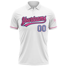 Load image into Gallery viewer, Custom White Light Blue Black-Pink Performance Vapor Golf Polo Shirt