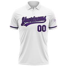 Load image into Gallery viewer, Custom White Purple-Black Performance Vapor Golf Polo Shirt