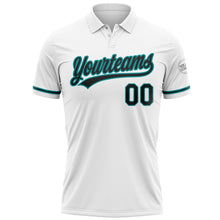 Load image into Gallery viewer, Custom White Black-Teal Performance Vapor Golf Polo Shirt