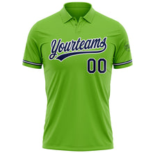 Load image into Gallery viewer, Custom Neon Green Navy-White Performance Vapor Golf Polo Shirt