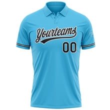 Load image into Gallery viewer, Custom Sky Blue Black-White Performance Vapor Golf Polo Shirt
