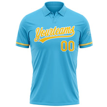 Load image into Gallery viewer, Custom Sky Blue Yellow-White Performance Vapor Golf Polo Shirt