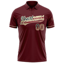 Load image into Gallery viewer, Custom Burgundy Vintage USA Flag-Cream Performance Vapor Golf Polo Shirt