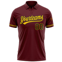 Load image into Gallery viewer, Custom Burgundy Black-Yellow Performance Vapor Golf Polo Shirt