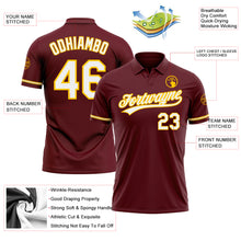 Load image into Gallery viewer, Custom Burgundy White-Yellow Performance Vapor Golf Polo Shirt