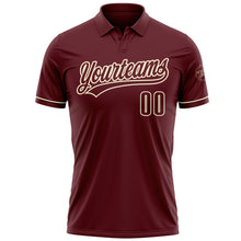 Load image into Gallery viewer, Custom Burgundy Cream Performance Vapor Golf Polo Shirt