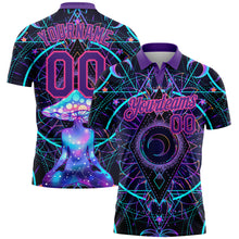 Load image into Gallery viewer, Custom Black Pink-Purple 3D Pattern Design Magic Mushrooms Over Sacred Geometry Psychedelic Hallucination Performance Golf Polo Shirt