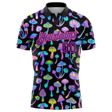 Load image into Gallery viewer, Custom Black Purple-Pink 3D Pattern Design Magic Mushrooms Psychedelic Hallucination Performance Golf Polo Shirt