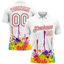 Load image into Gallery viewer, Custom White Red 3D Pattern Design Colorful Bright Ink Splashes Performance Golf Polo Shirt