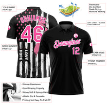 Load image into Gallery viewer, Custom Black Pink-White 3D American Flag With Pink Ribbon Breast Cancer Awareness Month Women Health Care Support Performance Golf Polo Shirt