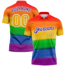 Load image into Gallery viewer, Custom Rainbow Gold-Purple 3D Pattern Design Pride Month Love Is Love LGBT Performance Golf Polo Shirt