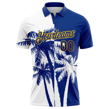 Load image into Gallery viewer, Custom White Royal-Gold 3D Pattern Design Hawaii Coconut Trees Performance Golf Polo Shirt