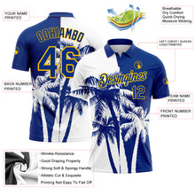 Load image into Gallery viewer, Custom White Royal-Gold 3D Pattern Design Hawaii Coconut Trees Performance Golf Polo Shirt