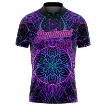 Load image into Gallery viewer, Custom Black Purple Pink 3D Pattern Design Magic Mushrooms Over Sacred Geometry Psychedelic Hallucination Performance Golf Polo Shirt