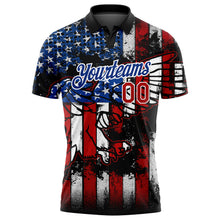 Load image into Gallery viewer, Custom Black Red-Royal 3D Eagle American Flag Performance Golf Polo Shirt