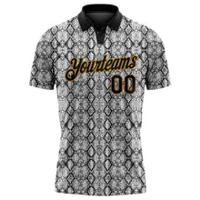 Load image into Gallery viewer, Custom Black Old Gold 3D Pattern Design Snakeskin Performance Golf Polo Shirt