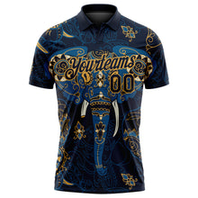 Load image into Gallery viewer, Custom Navy Old Gold 3D Pattern Design Elephant Performance Golf Polo Shirt