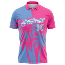 Load image into Gallery viewer, Custom Pink Light Blue-White 3D Pattern Design Hawaii Coconut Trees Performance Golf Polo Shirt