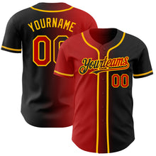 Load image into Gallery viewer, Custom Black Red-Gold Authentic Gradient Fashion Baseball Jersey