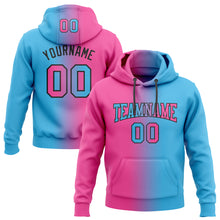 Load image into Gallery viewer, Custom Stitched Sky Blue Pink-Black Gradient Fashion Sports Pullover Sweatshirt Hoodie