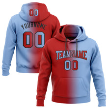 Load image into Gallery viewer, Custom Stitched Light Blue Red-Black Gradient Fashion Sports Pullover Sweatshirt Hoodie