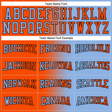 Load image into Gallery viewer, Custom Stitched Light Blue Orange-Black Gradient Fashion Sports Pullover Sweatshirt Hoodie