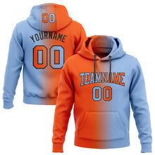 Load image into Gallery viewer, Custom Stitched Light Blue Orange-Black Gradient Fashion Sports Pullover Sweatshirt Hoodie