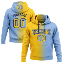 Load image into Gallery viewer, Custom Stitched Light Blue Yellow-Navy Gradient Fashion Sports Pullover Sweatshirt Hoodie