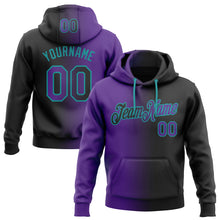 Load image into Gallery viewer, Custom Stitched Black Purple-Teal Gradient Fashion Sports Pullover Sweatshirt Hoodie