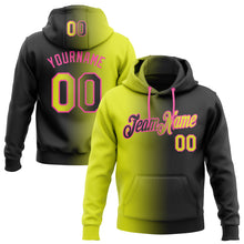 Load image into Gallery viewer, Custom Stitched Black Neon Yellow-Pink Gradient Fashion Sports Pullover Sweatshirt Hoodie