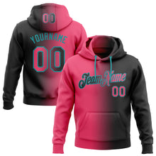 Load image into Gallery viewer, Custom Stitched Black Neon Pink-Teal Gradient Fashion Sports Pullover Sweatshirt Hoodie