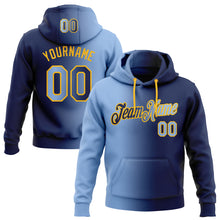 Load image into Gallery viewer, Custom Stitched Navy Light Blue-Gold Gradient Fashion Sports Pullover Sweatshirt Hoodie