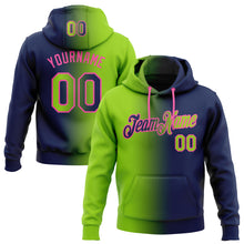 Load image into Gallery viewer, Custom Stitched Navy Neon Green-Pink Gradient Fashion Sports Pullover Sweatshirt Hoodie
