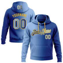 Load image into Gallery viewer, Custom Stitched Royal Light Blue-Gold Gradient Fashion Sports Pullover Sweatshirt Hoodie