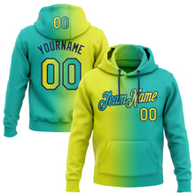 Load image into Gallery viewer, Custom Stitched Aqua Neon Yellow-Navy Gradient Fashion Sports Pullover Sweatshirt Hoodie