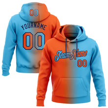 Load image into Gallery viewer, Custom Stitched Sky Blue Orange-Navy Gradient Fashion Sports Pullover Sweatshirt Hoodie