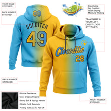 Load image into Gallery viewer, Custom Stitched Sky Blue Gold-Black Gradient Fashion Sports Pullover Sweatshirt Hoodie