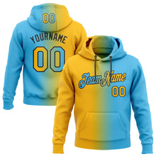 Load image into Gallery viewer, Custom Stitched Sky Blue Gold-Black Gradient Fashion Sports Pullover Sweatshirt Hoodie