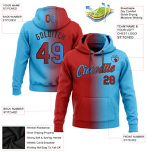Load image into Gallery viewer, Custom Stitched Sky Blue Red-Black Gradient Fashion Sports Pullover Sweatshirt Hoodie