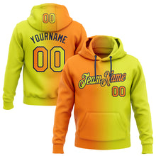 Load image into Gallery viewer, Custom Stitched Neon Yellow Bay Orange-Navy Gradient Fashion Sports Pullover Sweatshirt Hoodie